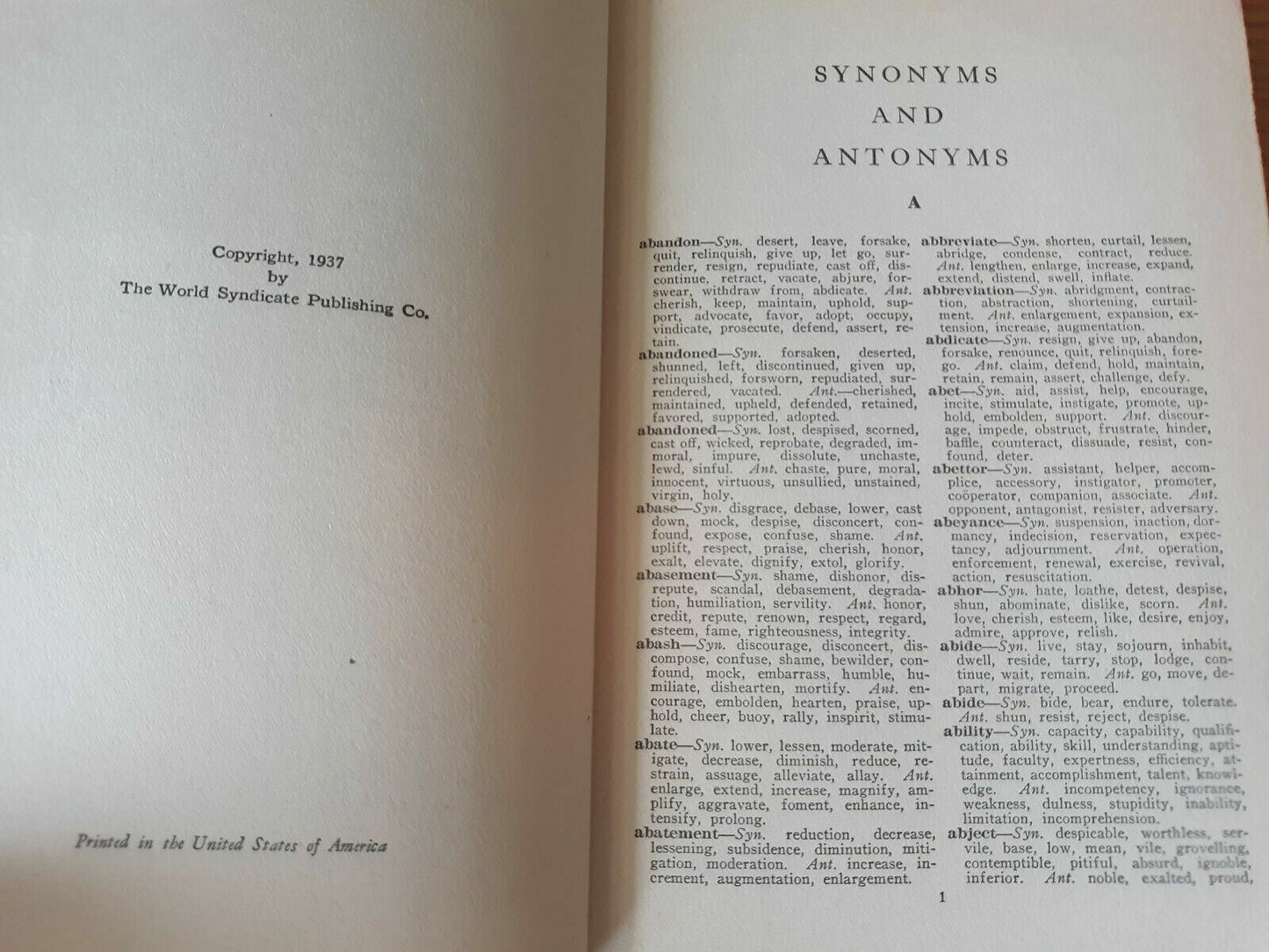 A Dictionary of Synonyms and Antonyms 1937 Joseph Devlin