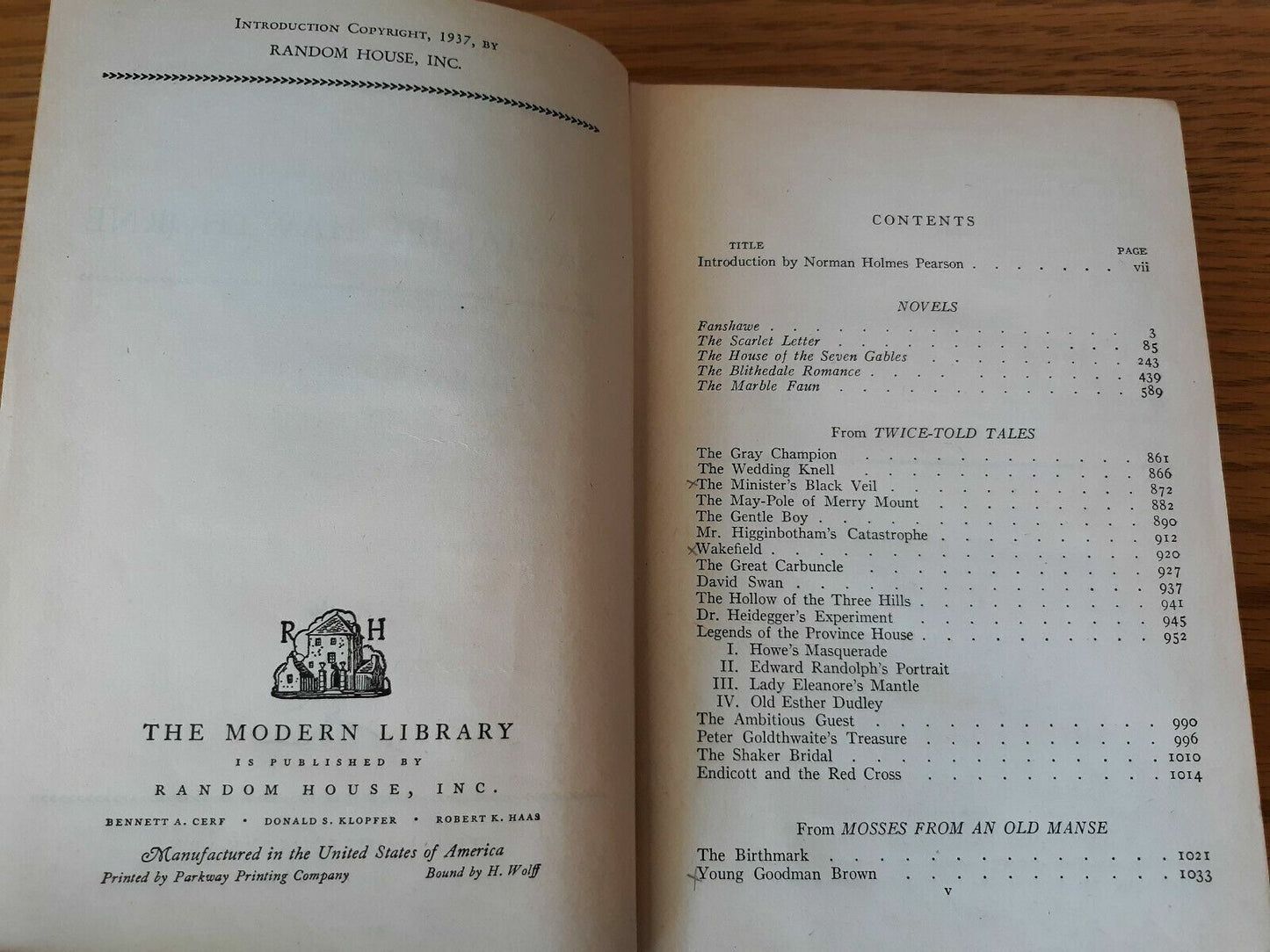 1937 The Complete Novels And Selected Tales Of Nathaniel Hawthorne Modern Librar