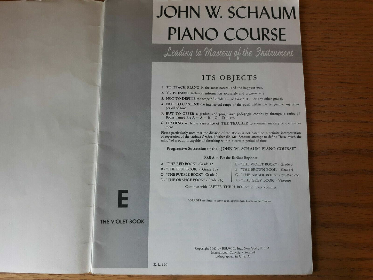 1945 Belwin John W Schaum Piano Course E the Violet Book Leading to Mastery