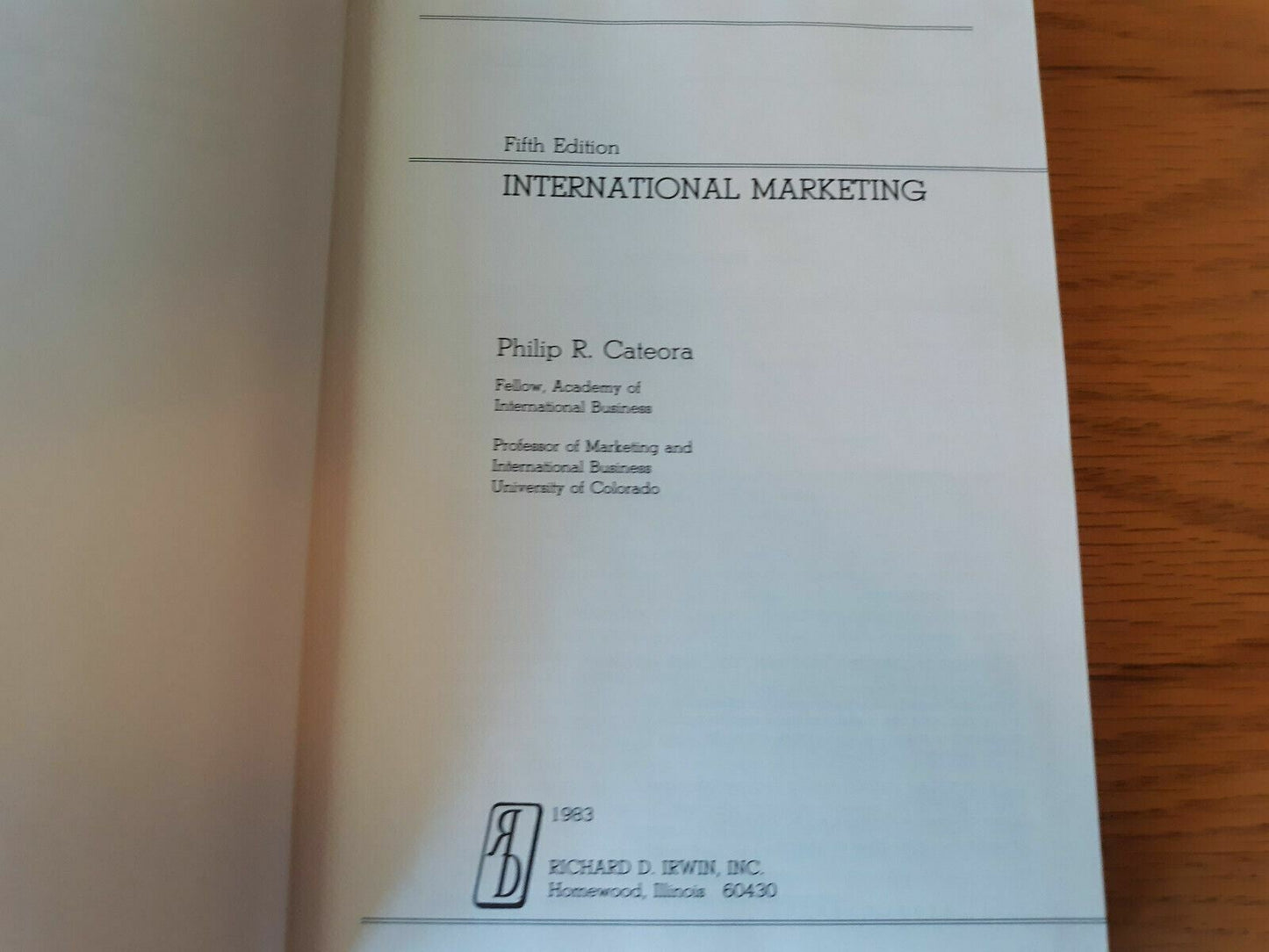 International Marketing 5th Edition Philip Cateora 1983
