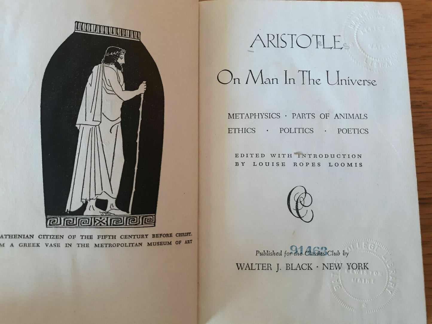 1943 Book Aristotle On Man In The Universe Walter Black