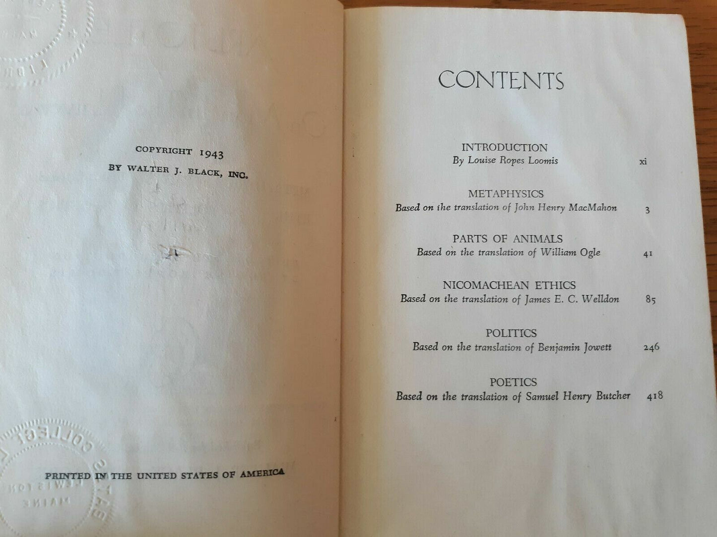 1943 Book Aristotle On Man In The Universe Walter Black
