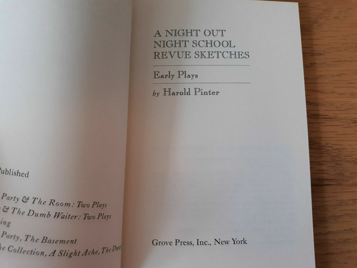 A Night Out Night School Revue Sketches Early Plays Harold Pinter 1967 1st Print