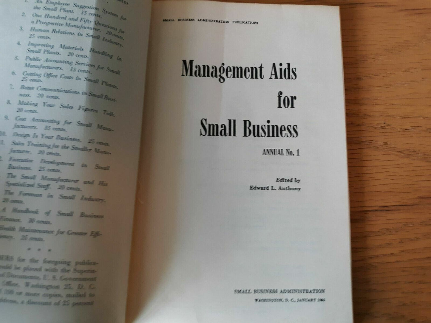 Management Aids for Small Business 1965 Annual No. 1 Anthony