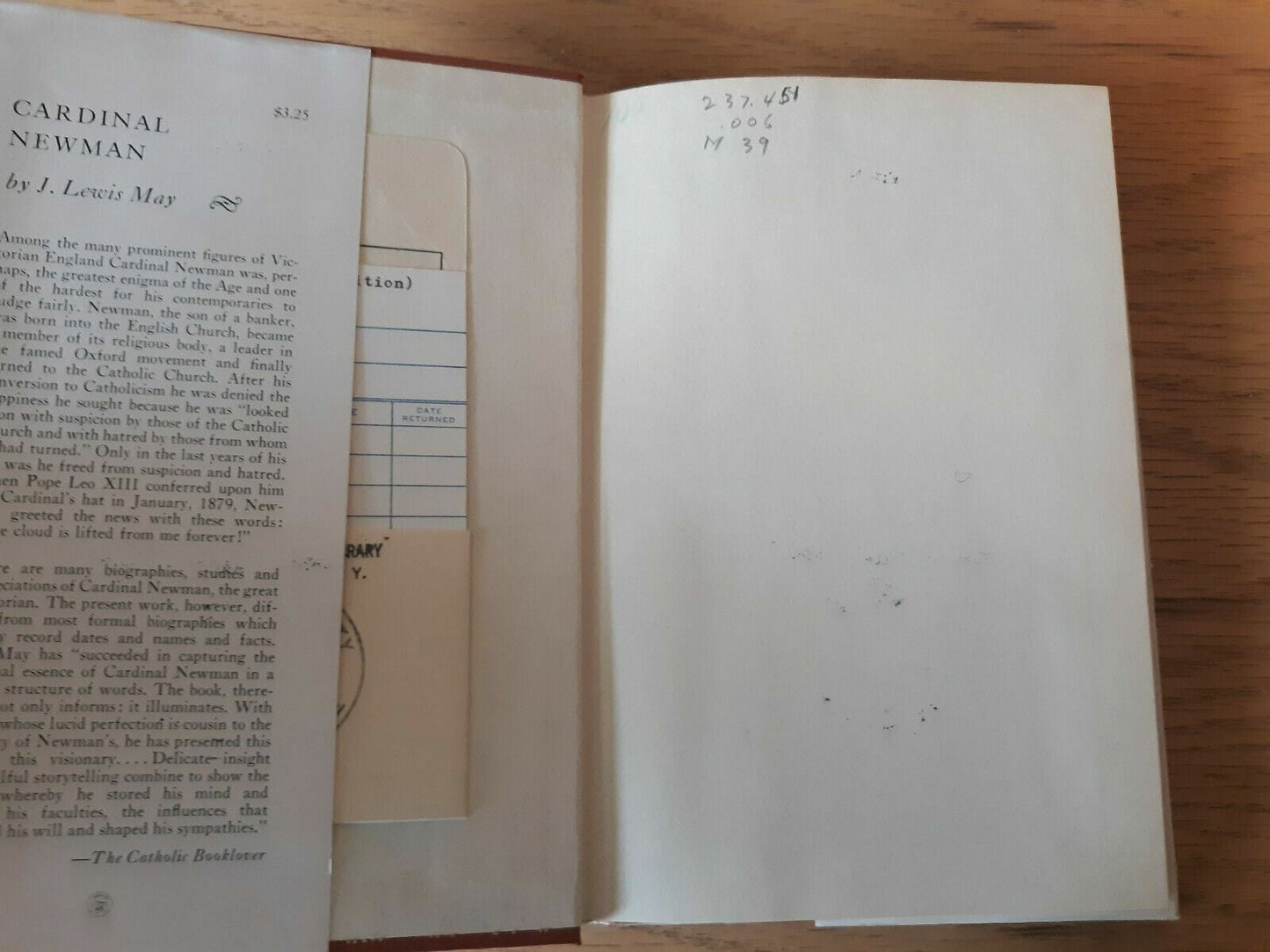 Cardinal Newman by J. Lewis May 1951 Hardcover w/DJ