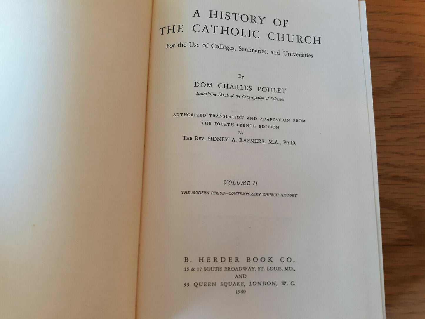 A History Of The Catholic Church, Volume II by Poulet, Charles 1940
