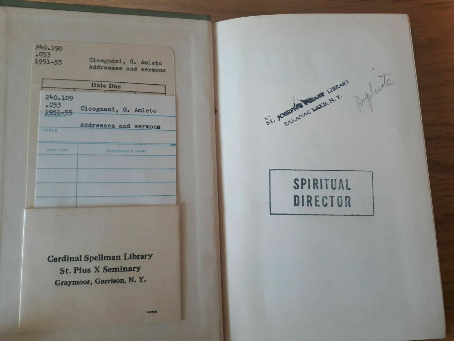 Addresses and Sermons (1951-1955) by Cicognani, Amleto G. 1955 Hardcover