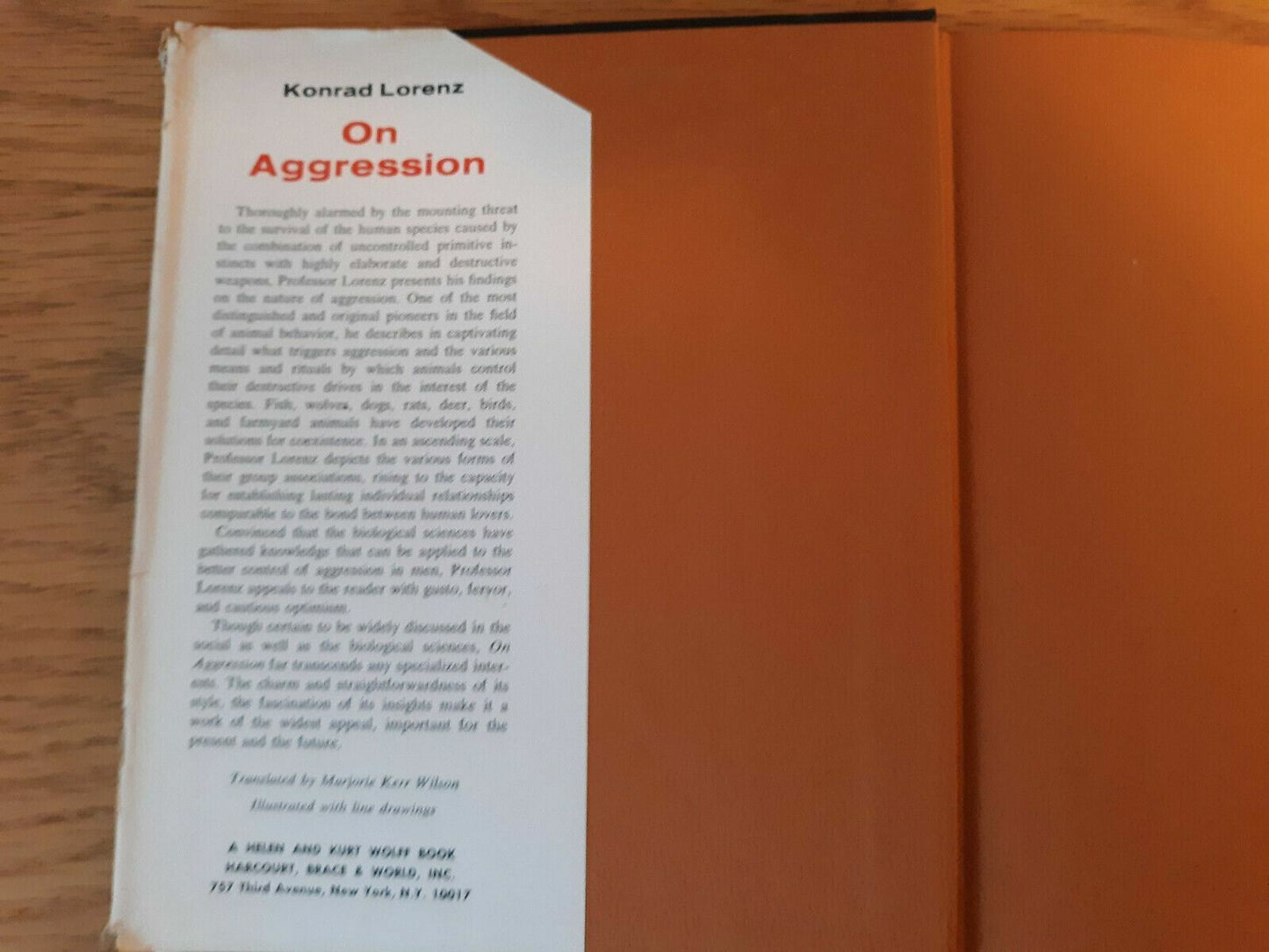 On Aggression by Konrad Lorenz Hardcover 1966 Harcourt, Brace & World