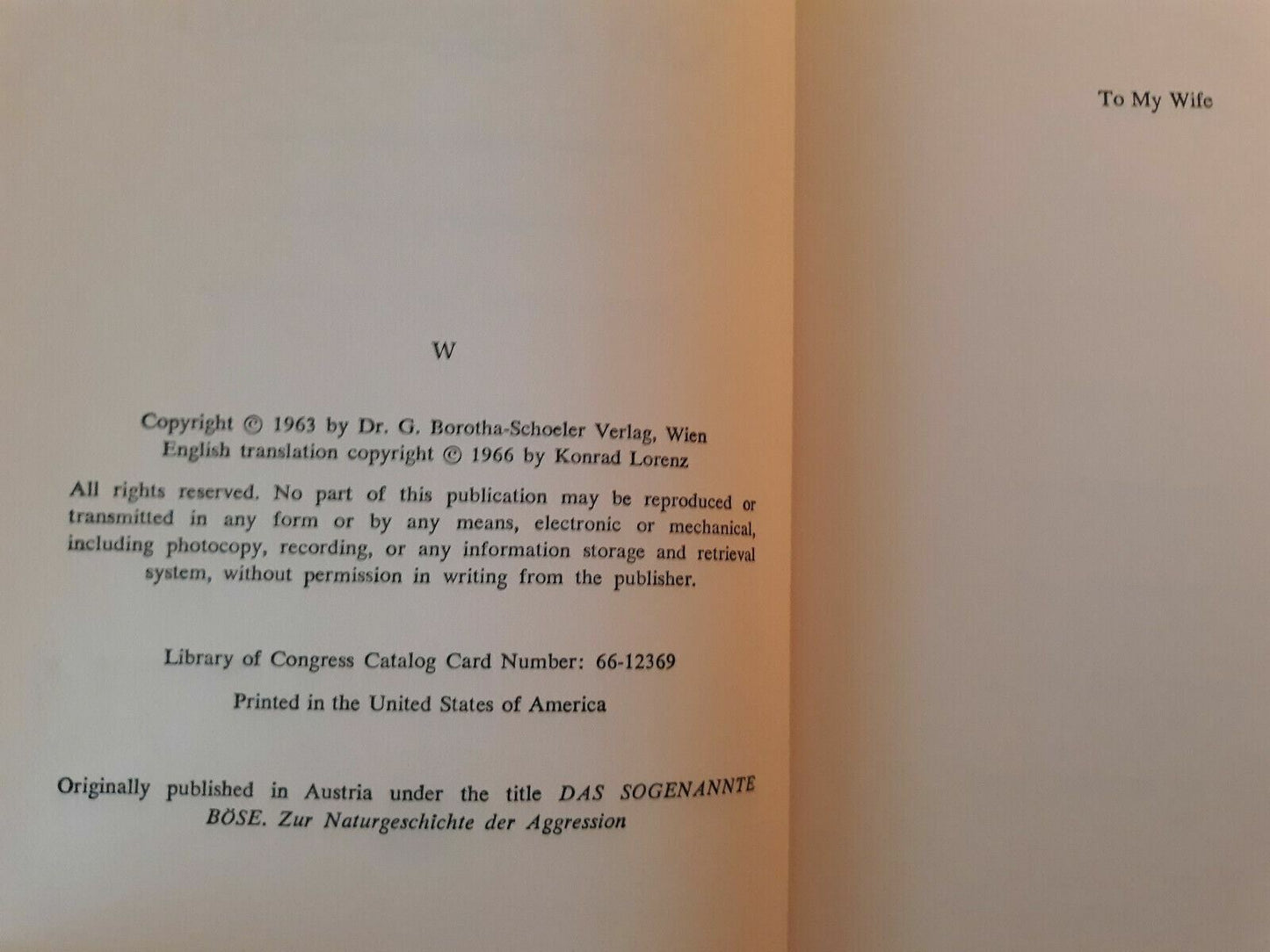 On Aggression by Konrad Lorenz Hardcover 1966 Harcourt, Brace & World