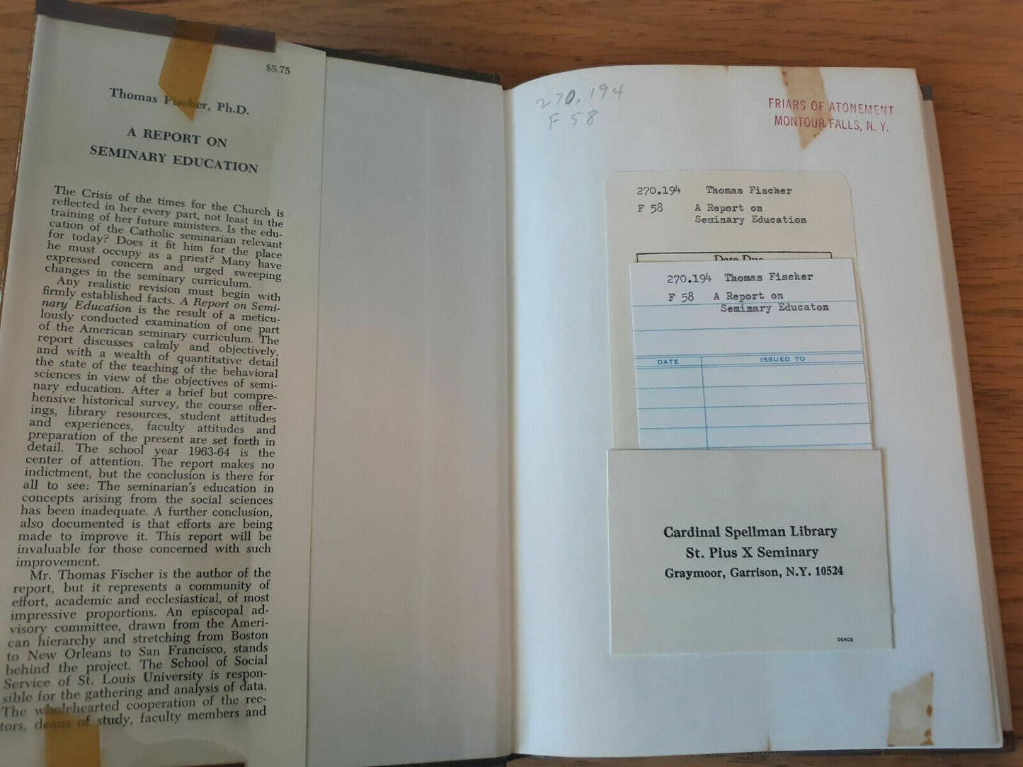 A report on seminary education 1967 Thomas R Fischer HC/DJ