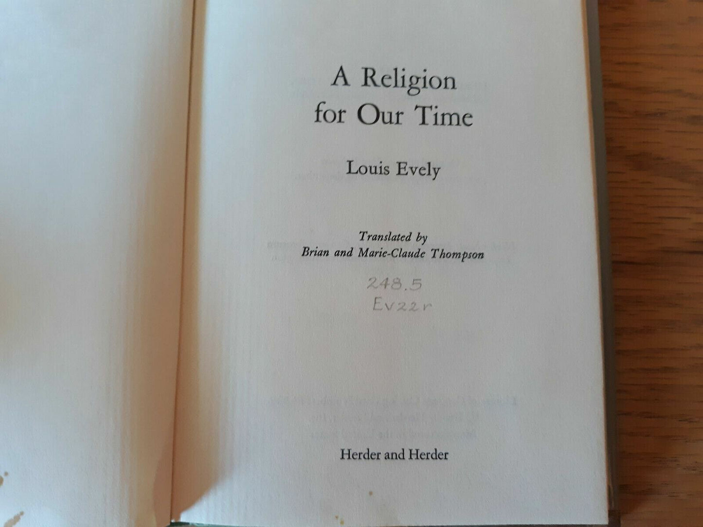A Religion for Our Time by Louis Evely 1968 Hardcover DJ