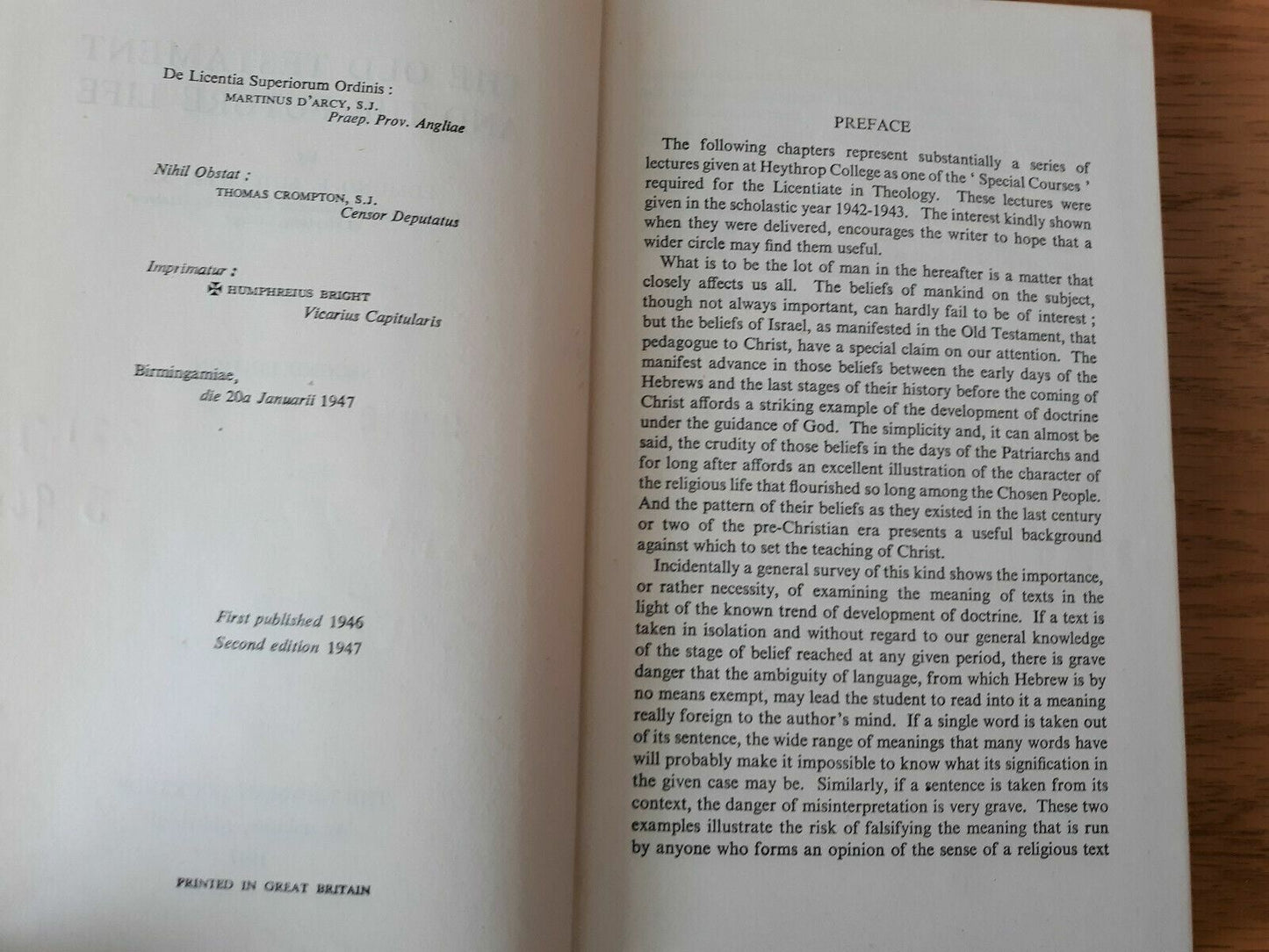 1947 The Old Testament And The Future Life Edmund Sutcliffe 2nd Edition
