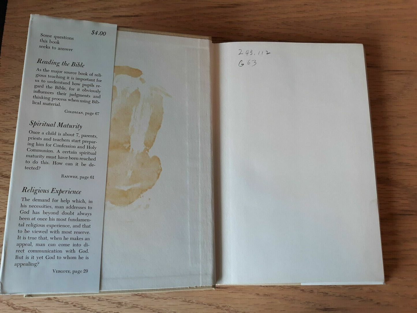 From A Religious Experience To A Religious Attitude A Godin 1965 1st Ed HC/DJ