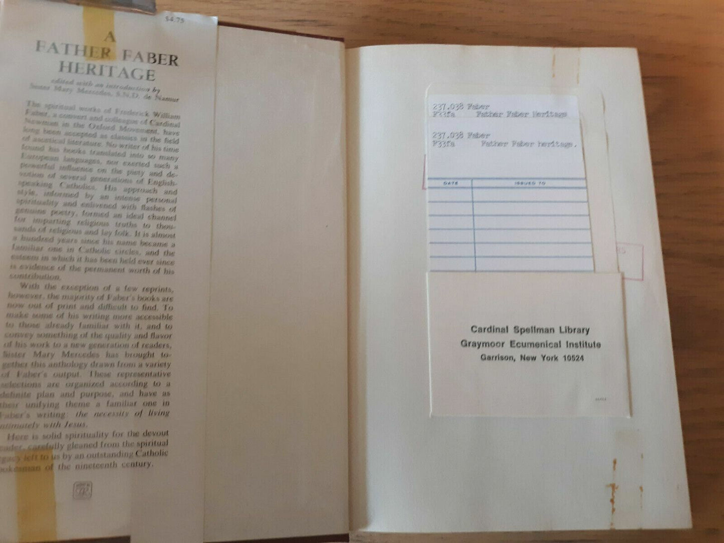 A Father Faber Heritage Selections from the Writings of F. W. Faber 1958 HC/DJ