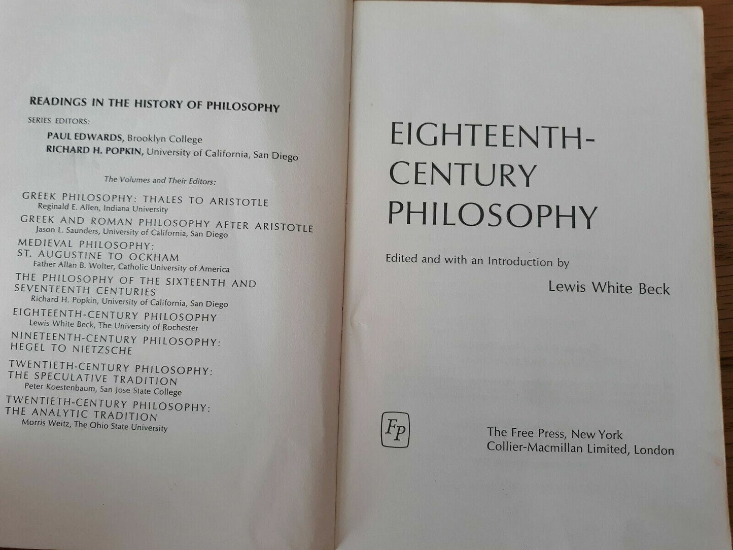 18th Century Philosophy By Lewis Beck 2nd print 1967 PB