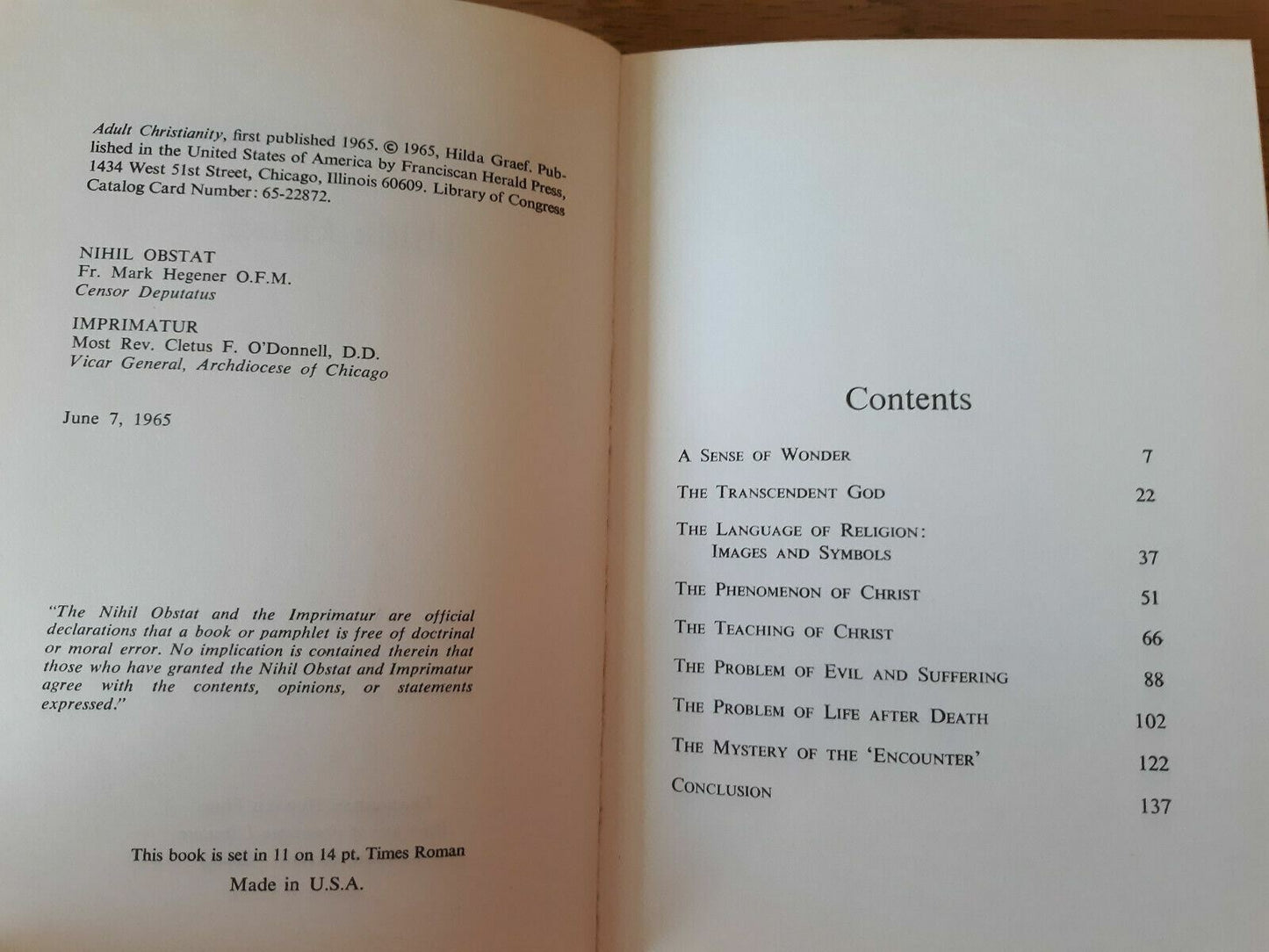 Adult Christianity by Hilda Graef 1965 Hardcover Dust Jacket