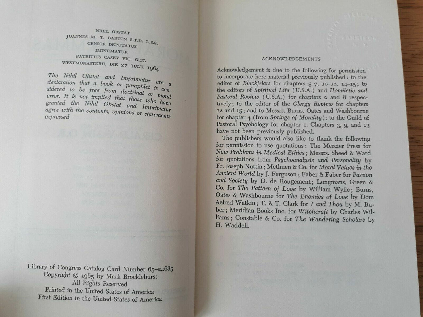 Moral Dilemmas by Gerald Vann, O.P. 1965 First Edition