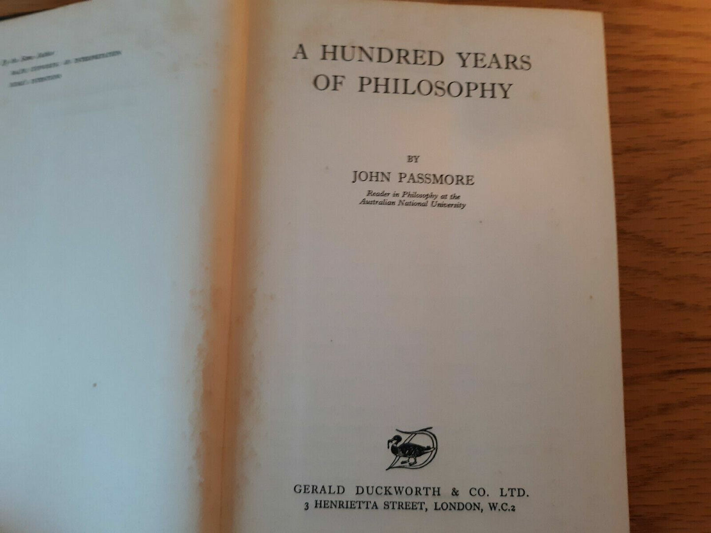 A Hundred Years of Philosophy by John Passmore 1957 1st Edition