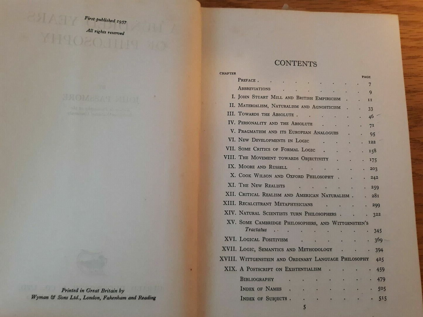 A Hundred Years of Philosophy by John Passmore 1957 1st Edition