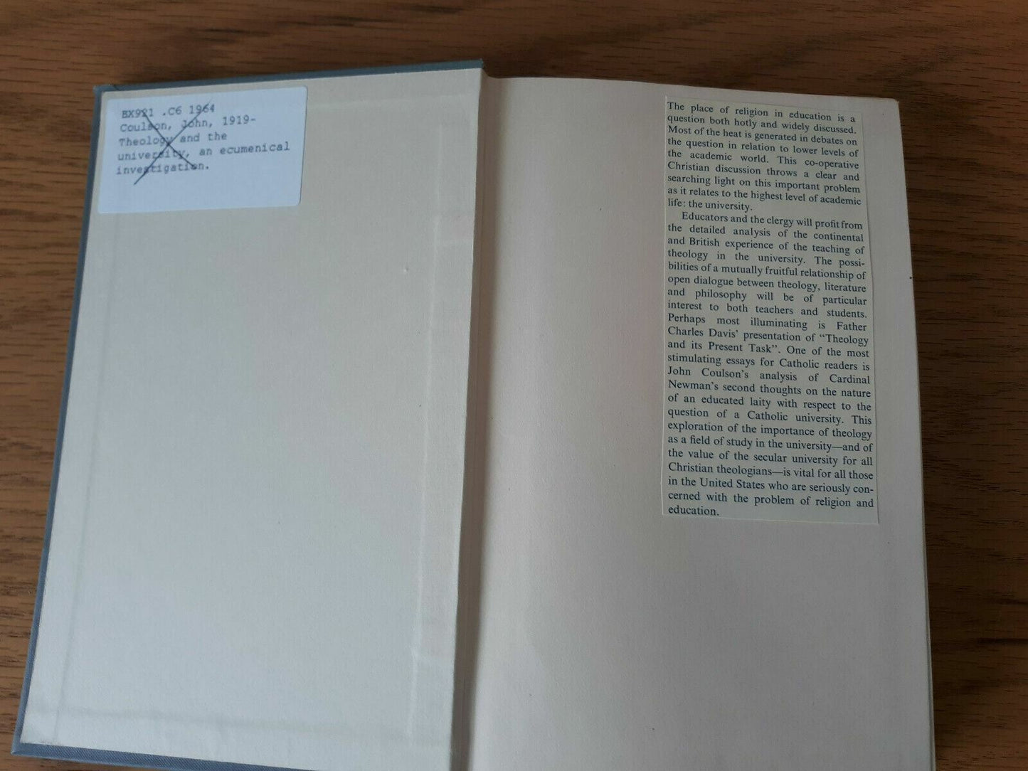 Theology and the University an Ecumenical Investigation by John Coulson 1964