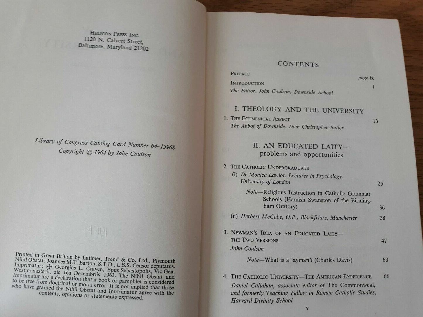 Theology and the University an Ecumenical Investigation by John Coulson 1964