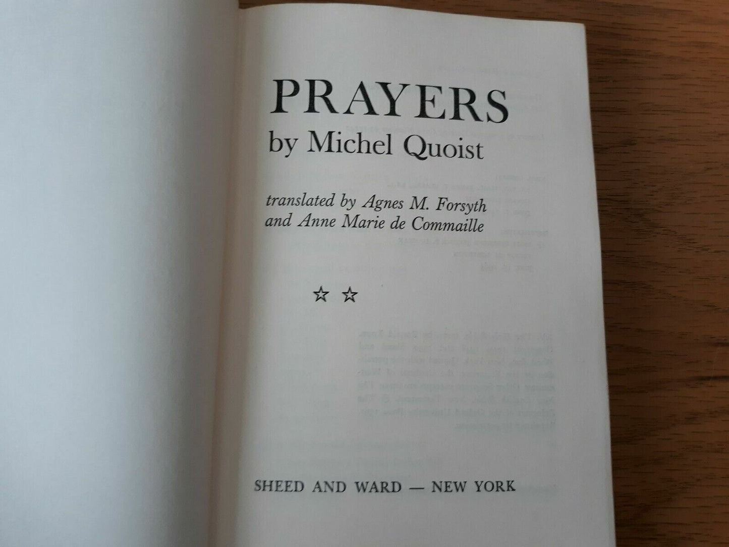 Prayers by Michel Quoist 1963 Hardcover Sheed and Ward