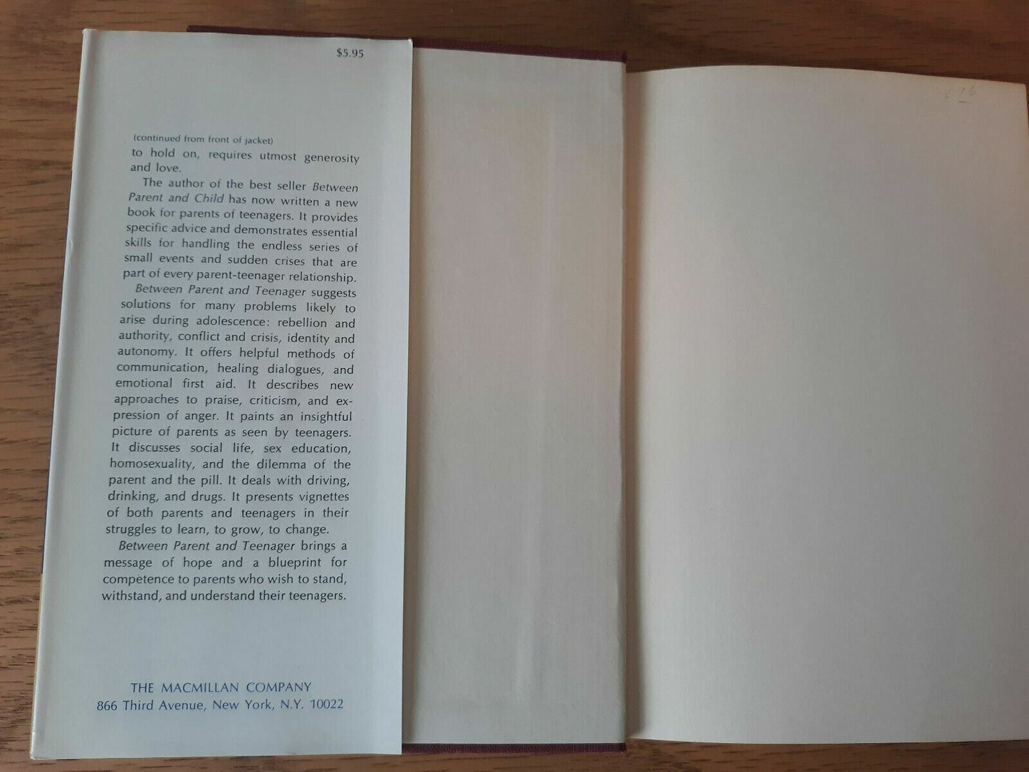1969 Hardcover Between Parent and Teenager by Dr. Haim G. Ginott 1st Printing