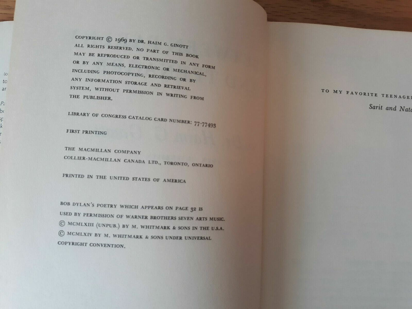1969 Hardcover Between Parent and Teenager by Dr. Haim G. Ginott 1st Printing
