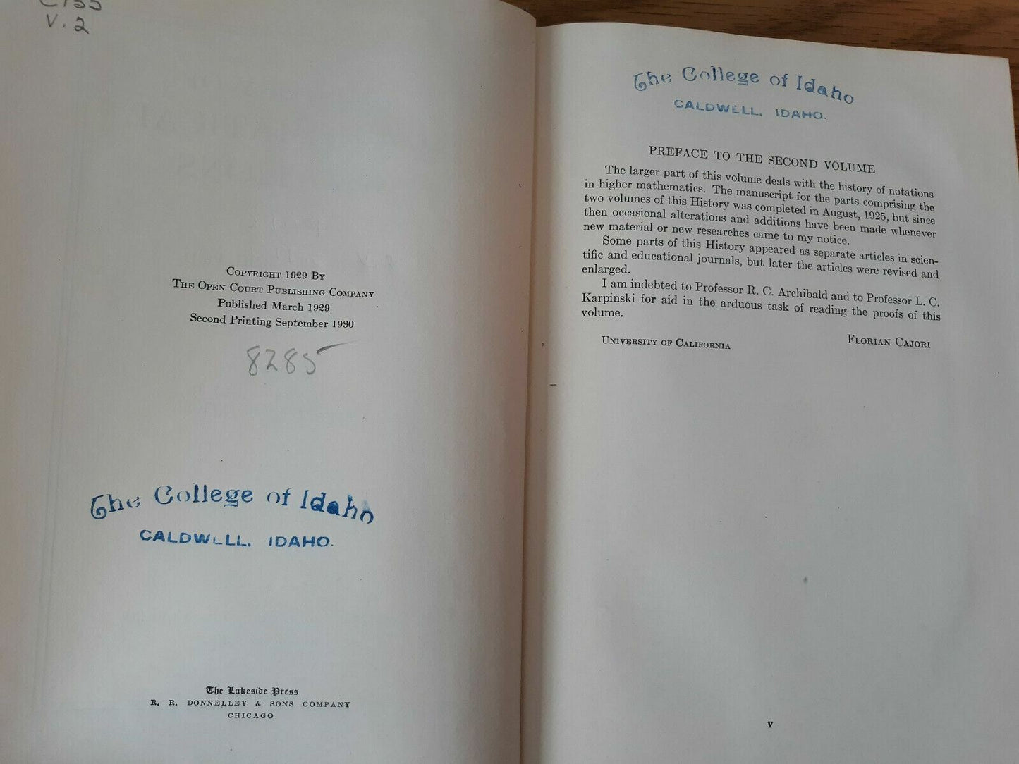 A History Of Mathematical Notations Florian Cajori 1930 Vol II Hardcover