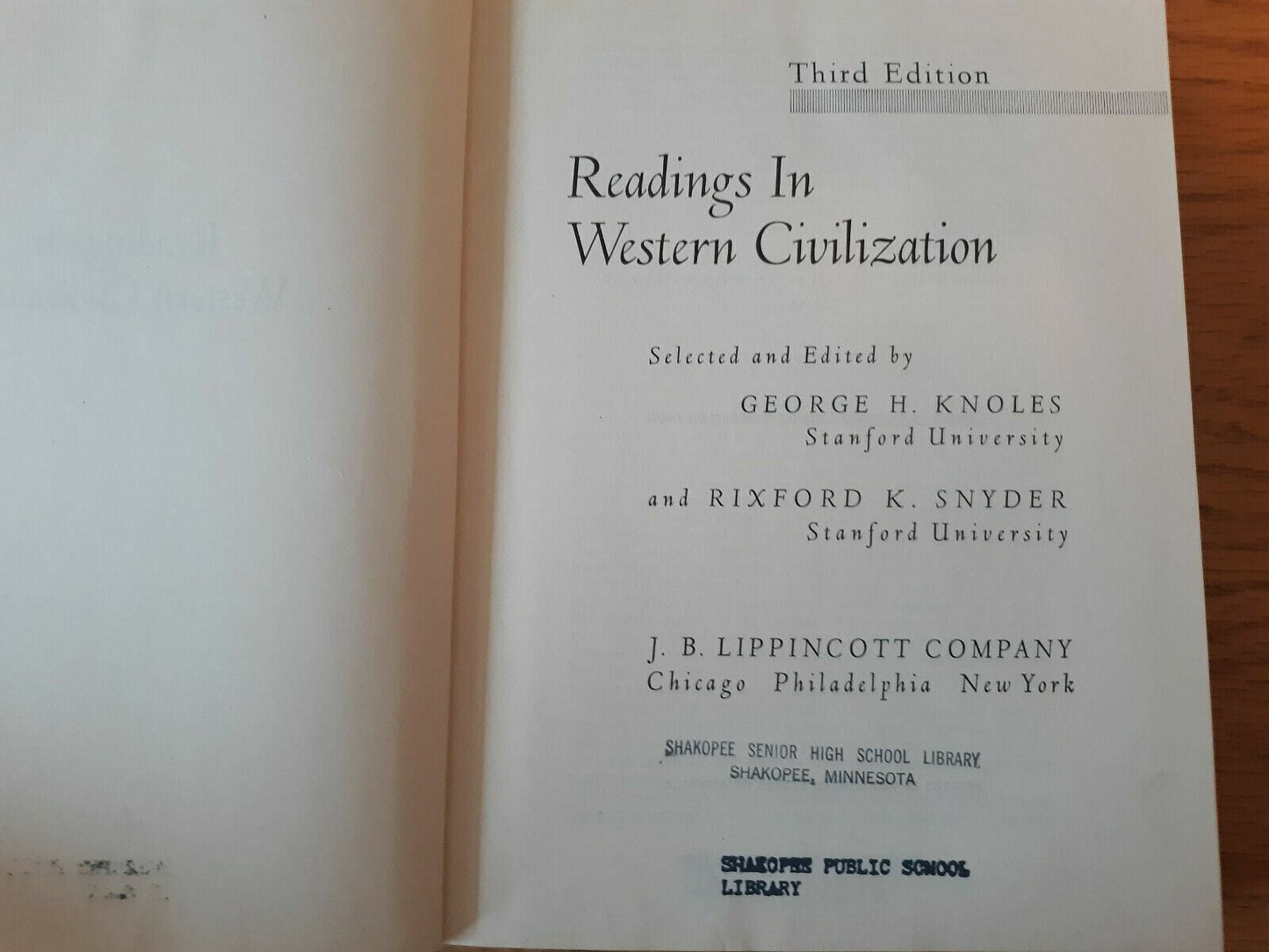 Readings In Western Civilization Knoles Snyder 3rd Ed 1960 Hardcover