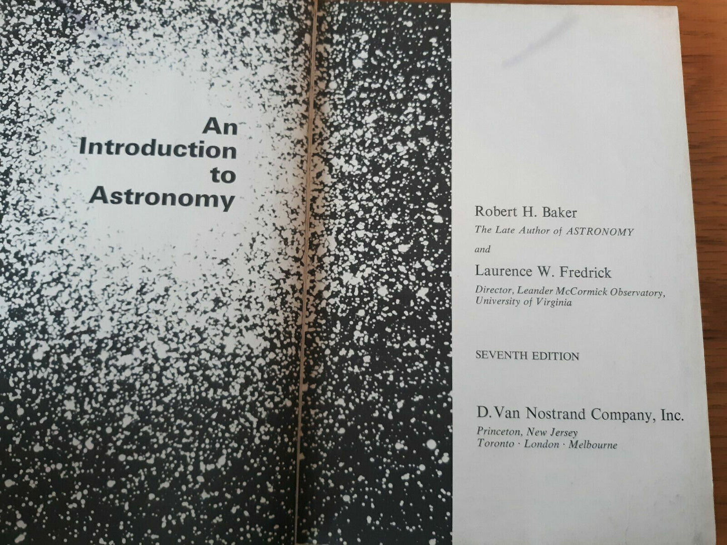 An Introduction to Astronomy Baker and Fredrick 7th Edition Van Nostrand 1968