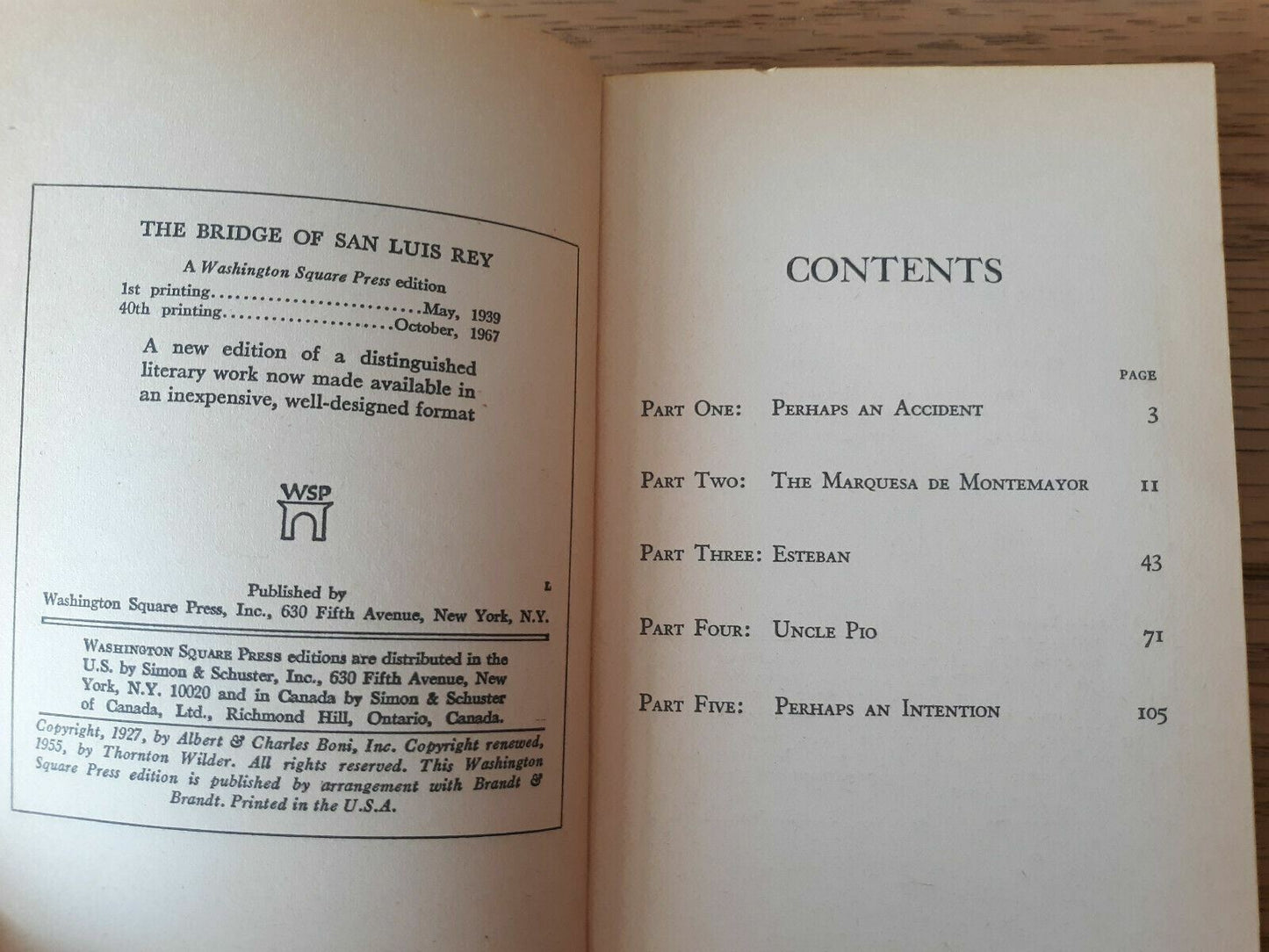 The Bridge of San Luis Rey by Thornton Wilder 1967 Paperback