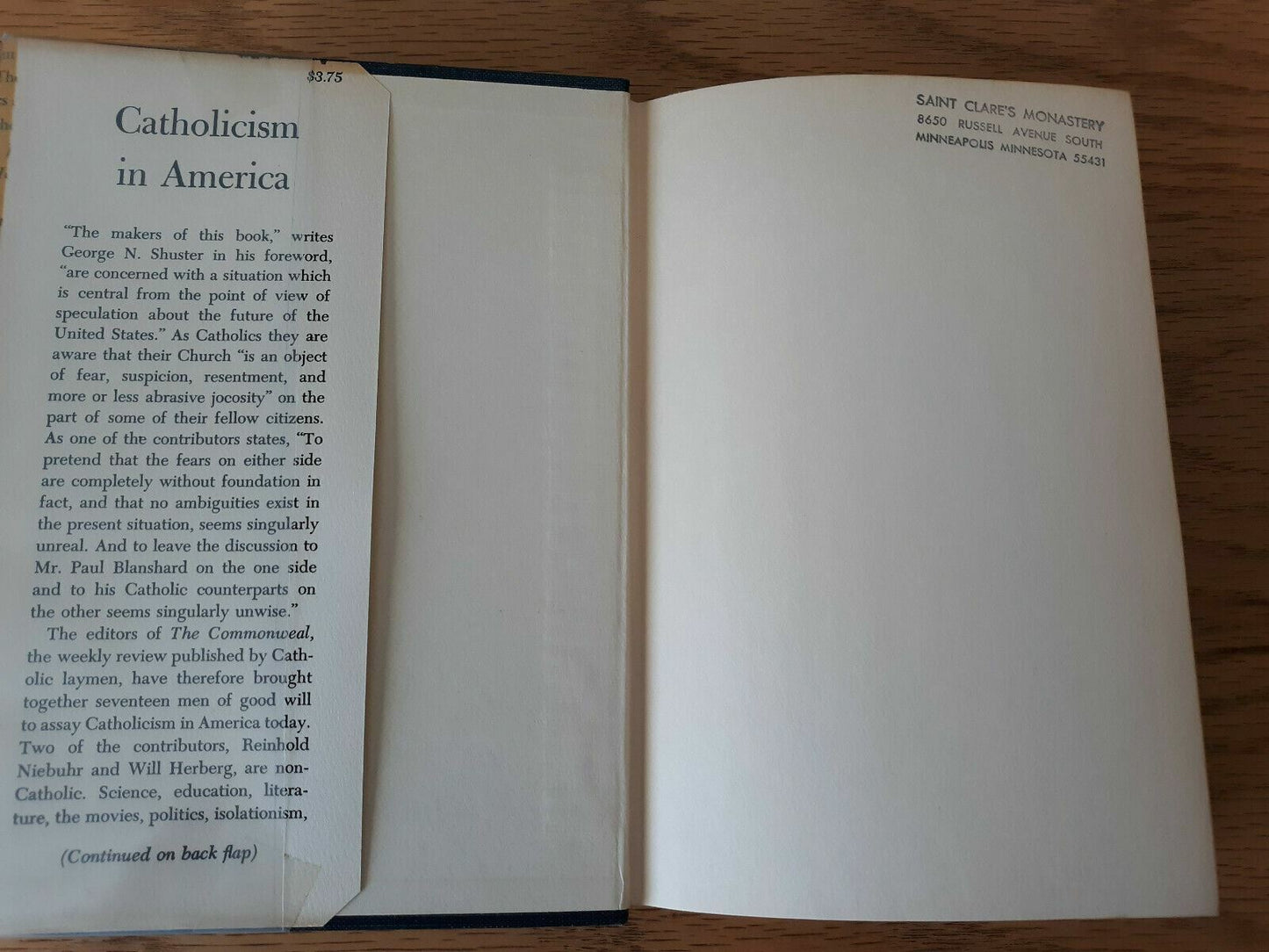 Catholicism in America Series of Articles From The Commonweal 1st Edition 1954