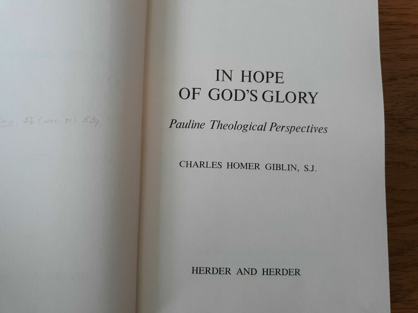 In Hope of God's Glory by Charles Giblin 1970
