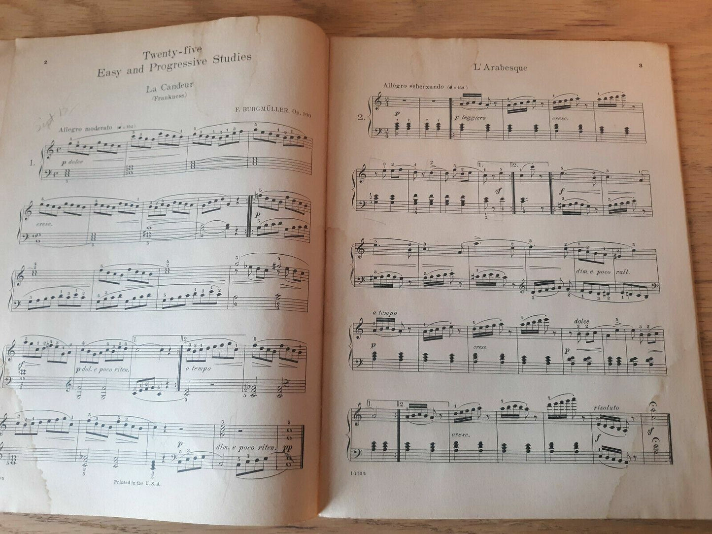 Friedrich Burgmuller 25 Easy and Progressive Studies For The Piano 1931 SE 5012