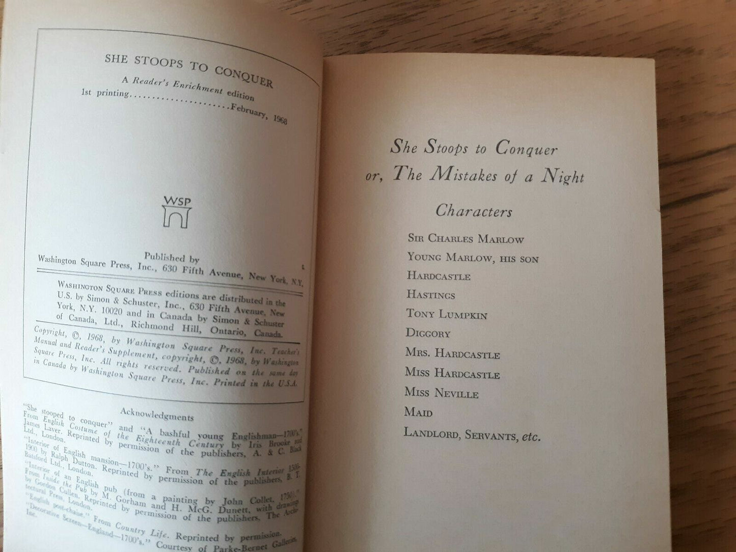 She Stoops to Conquer by Oliver Goldsmith 1968 Paperback