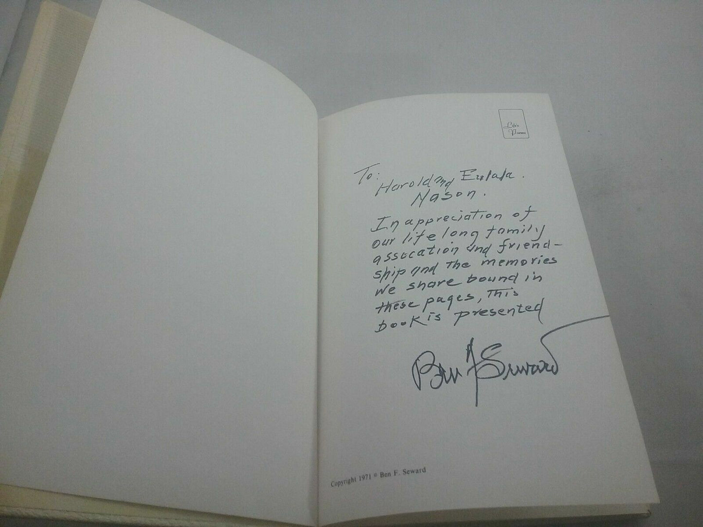 Life's Poems By Ben Seward 1971 Signed