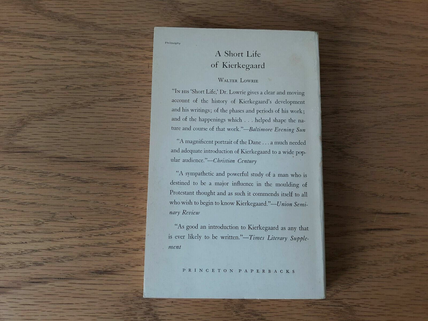 A Short Life of Kierkegaard by Walter Lowrie 1965 Paperback