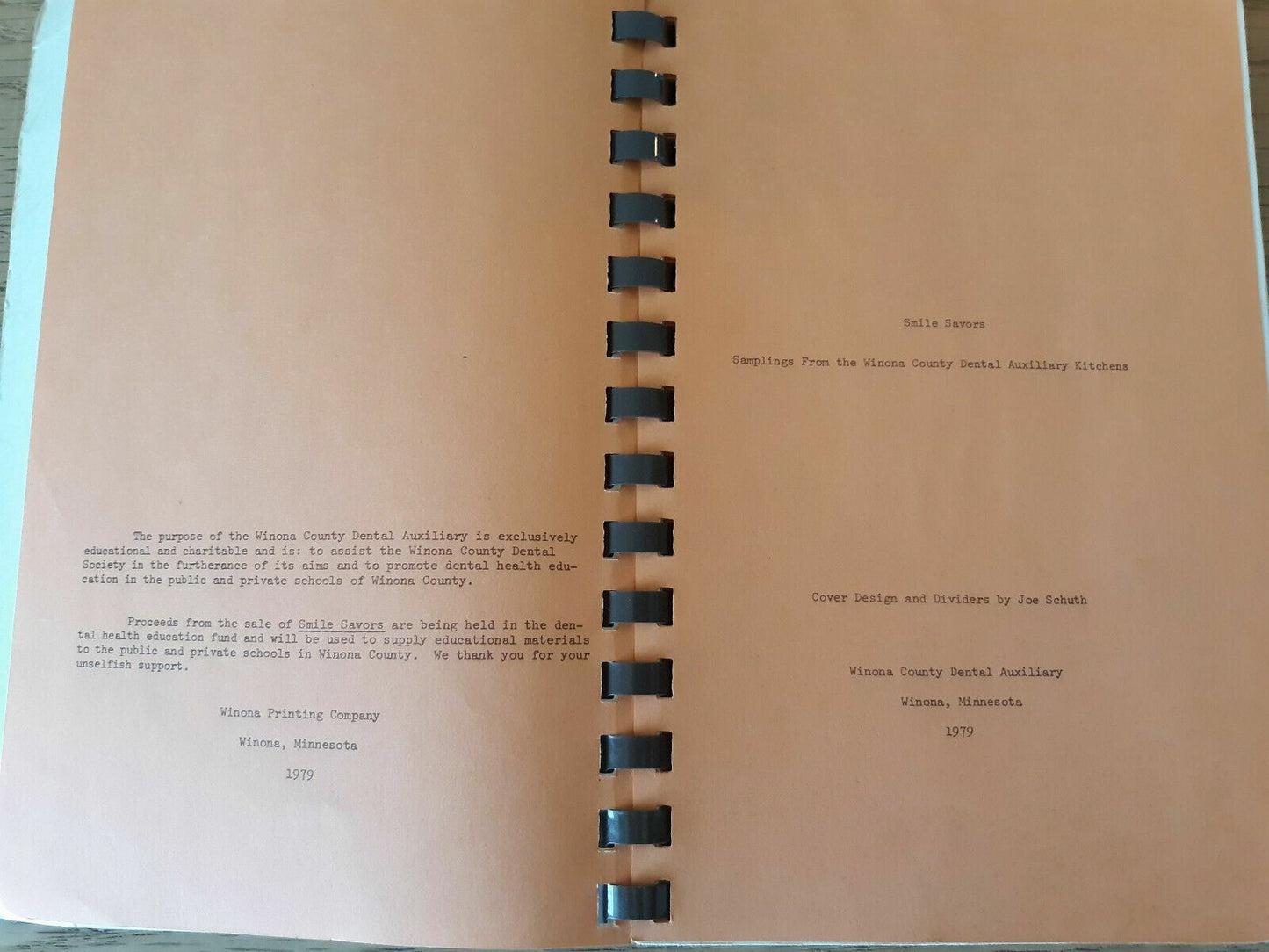 Smile Savors 1979 Cookbook Winona County Dental Auxiliary MN