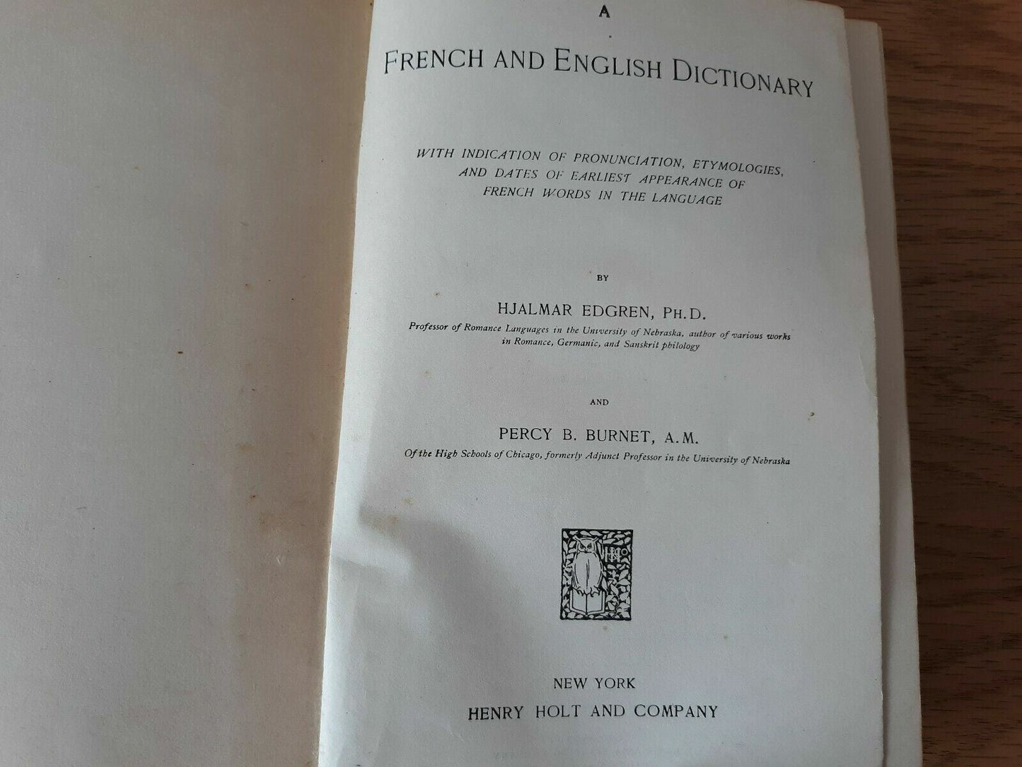 1901 French And English Dictionary Edgren Burnet Hardcover Henry Holt