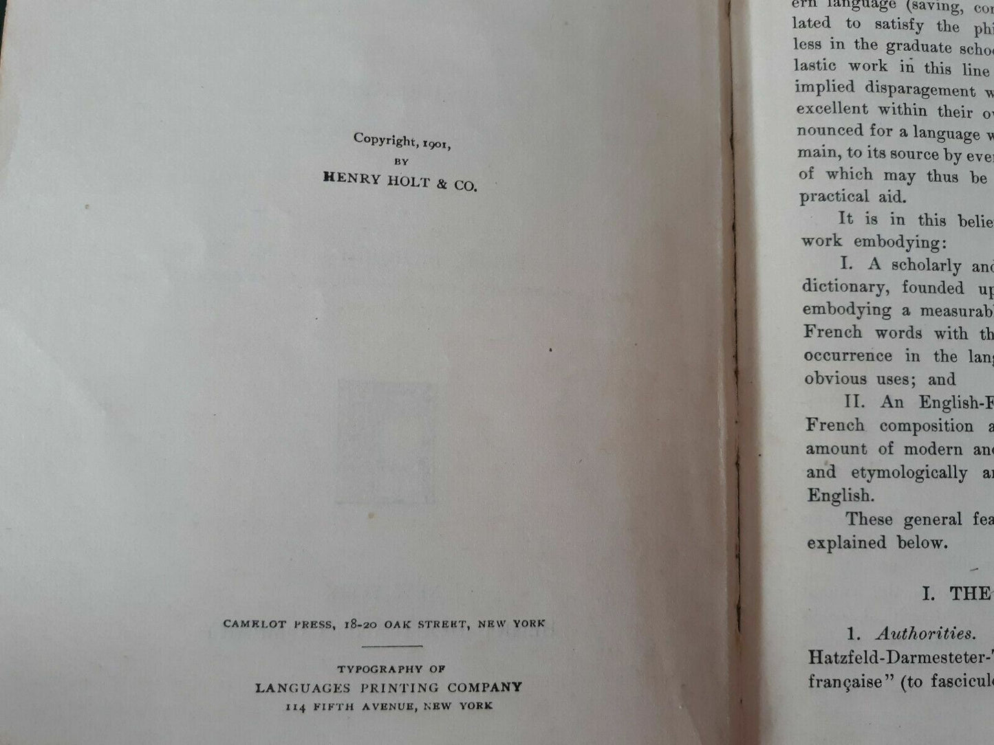 1901 French And English Dictionary Edgren Burnet Hardcover Henry Holt
