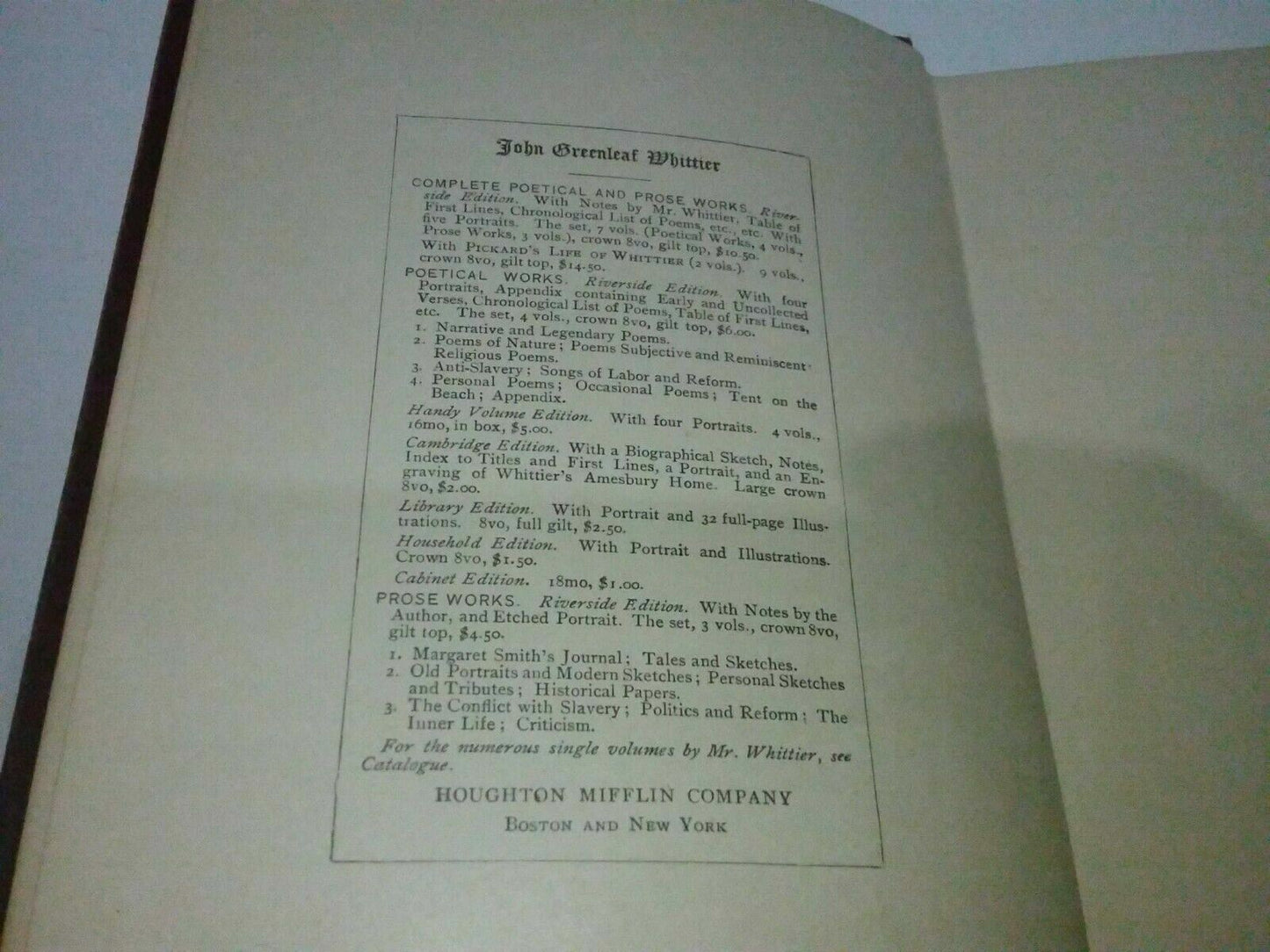The Complete Works Of John Greenleaf Whittier, 1904, Hardcover, Illustrated