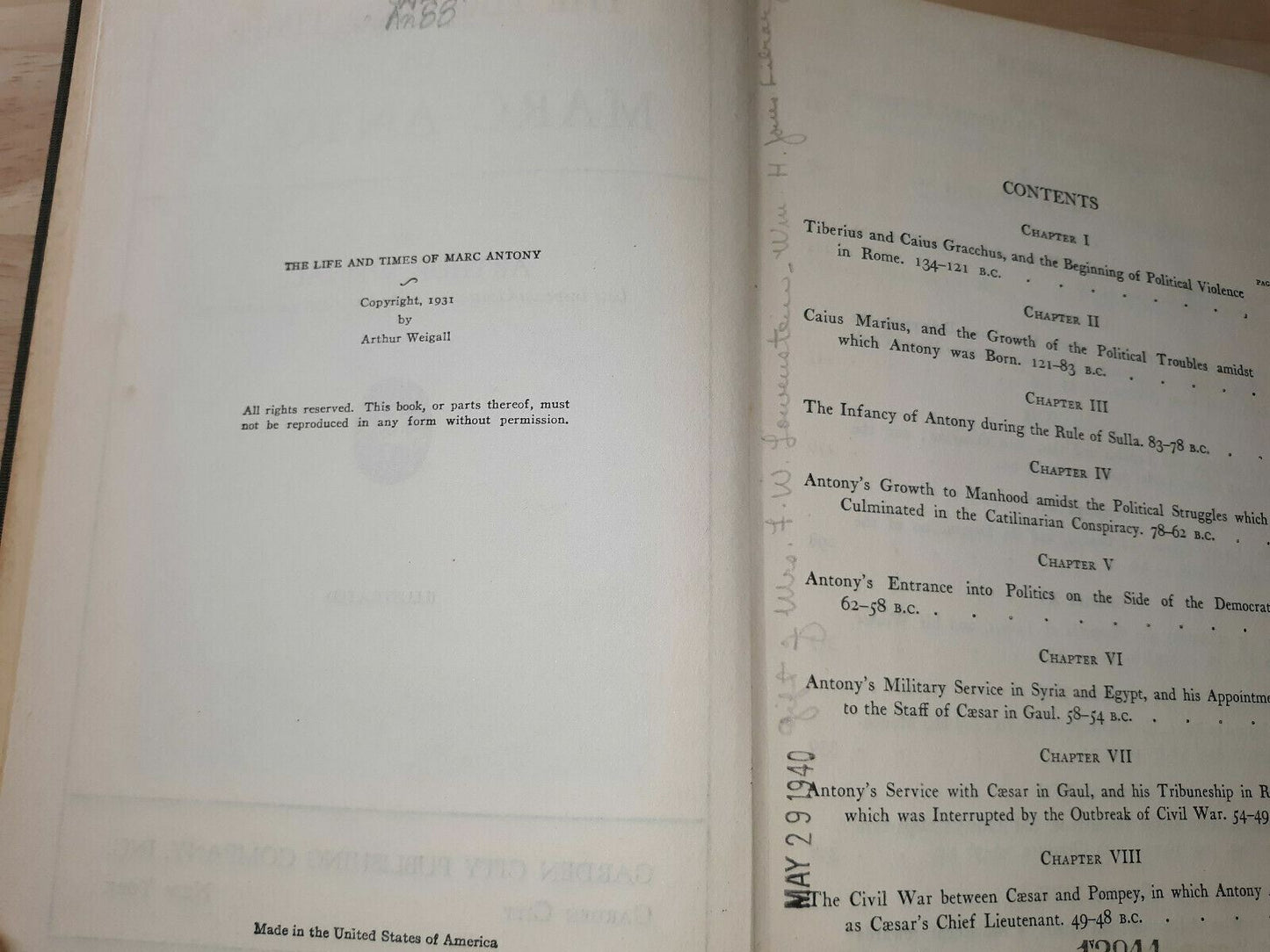 Arthur WEIGALL / The Life and Times of Marc Antony 1931