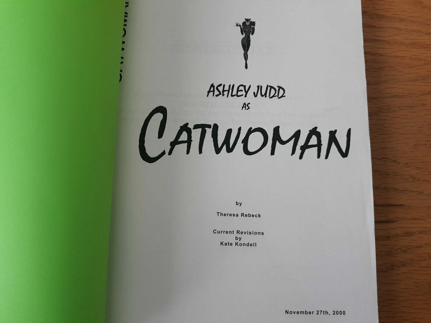 Ashley Judd As Catwoman Theresa Rebeck 2000 Script Paperback