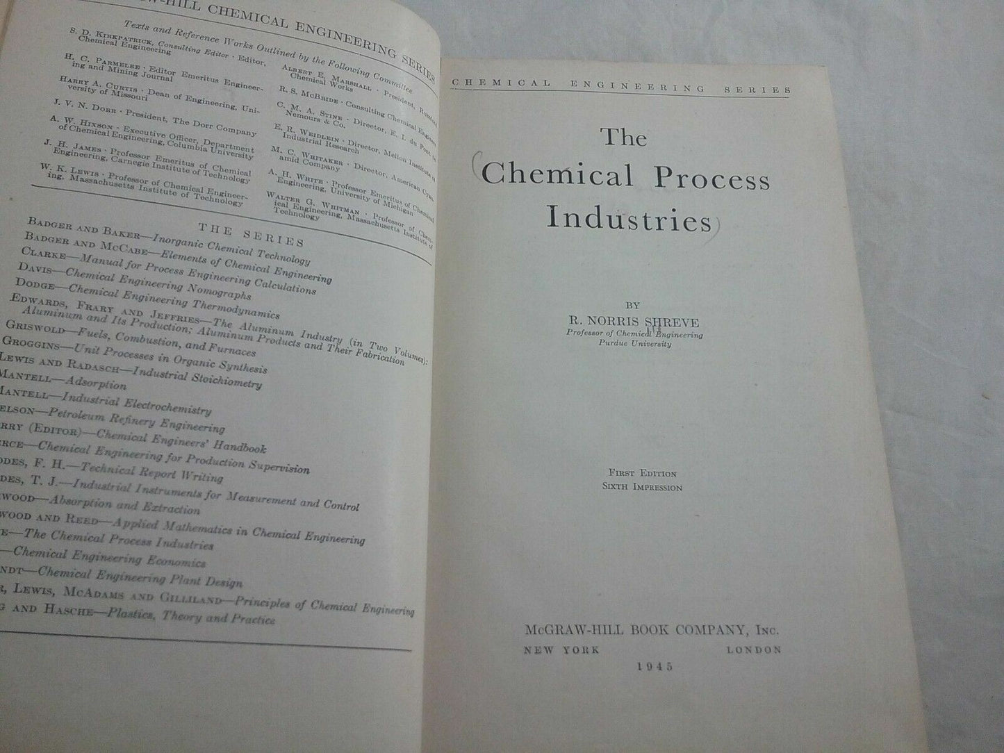 1945 The Chemical Process Industries By Norris Shreve Hardcover