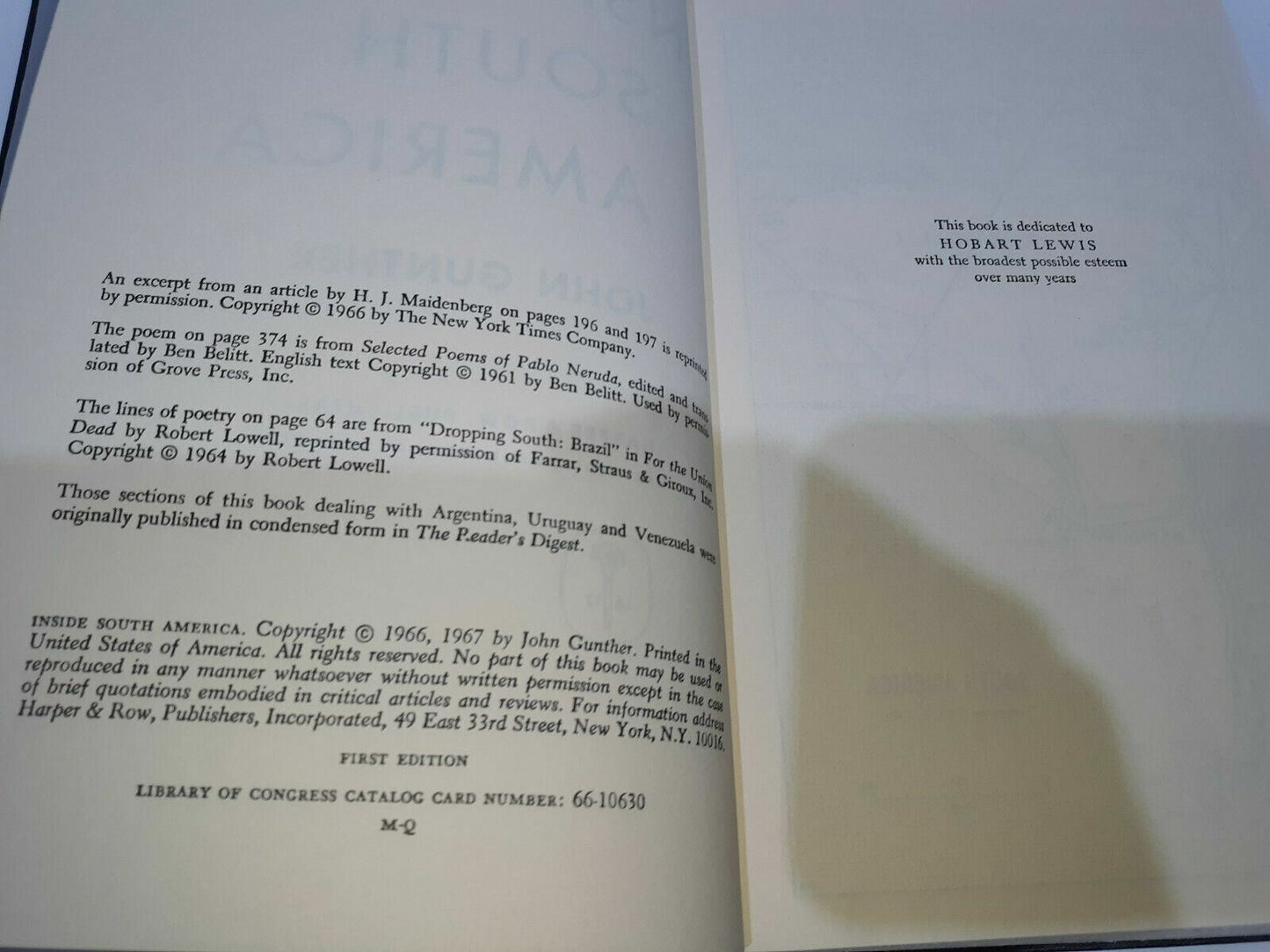 Inside South America by John Gunther 1st Edition Copyright 1967