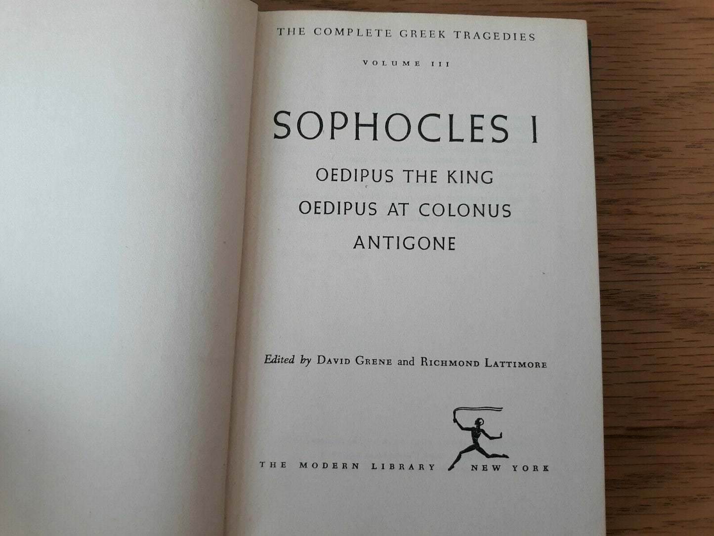 The Complete Greek Tragedies Vol 3 Sophocles I Modern Library 1954