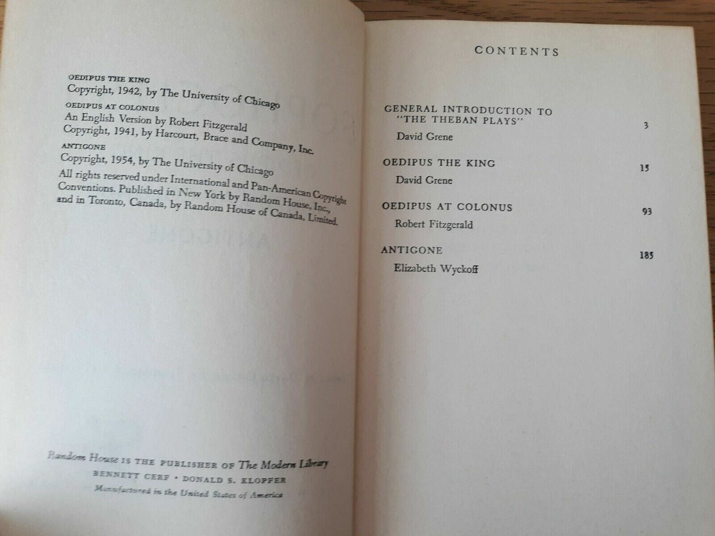 The Complete Greek Tragedies Vol 3 Sophocles I Modern Library 1954