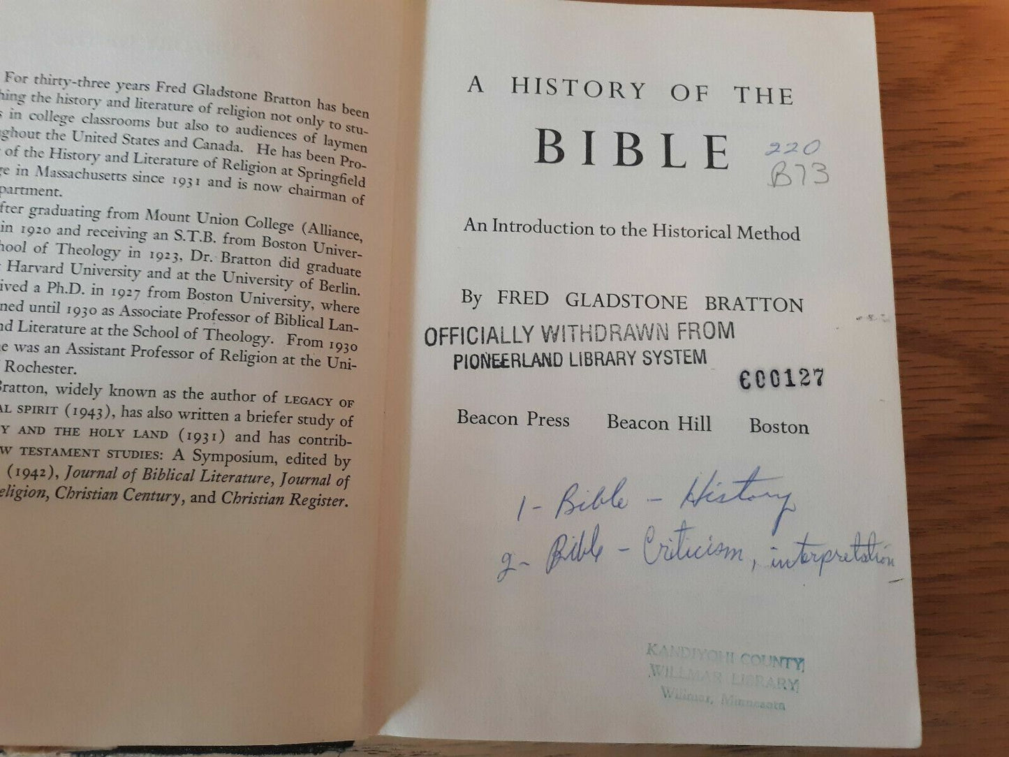 A History of The Bible by Fred Gladstone Bratton - 1959 1st Ed. HC/DJ