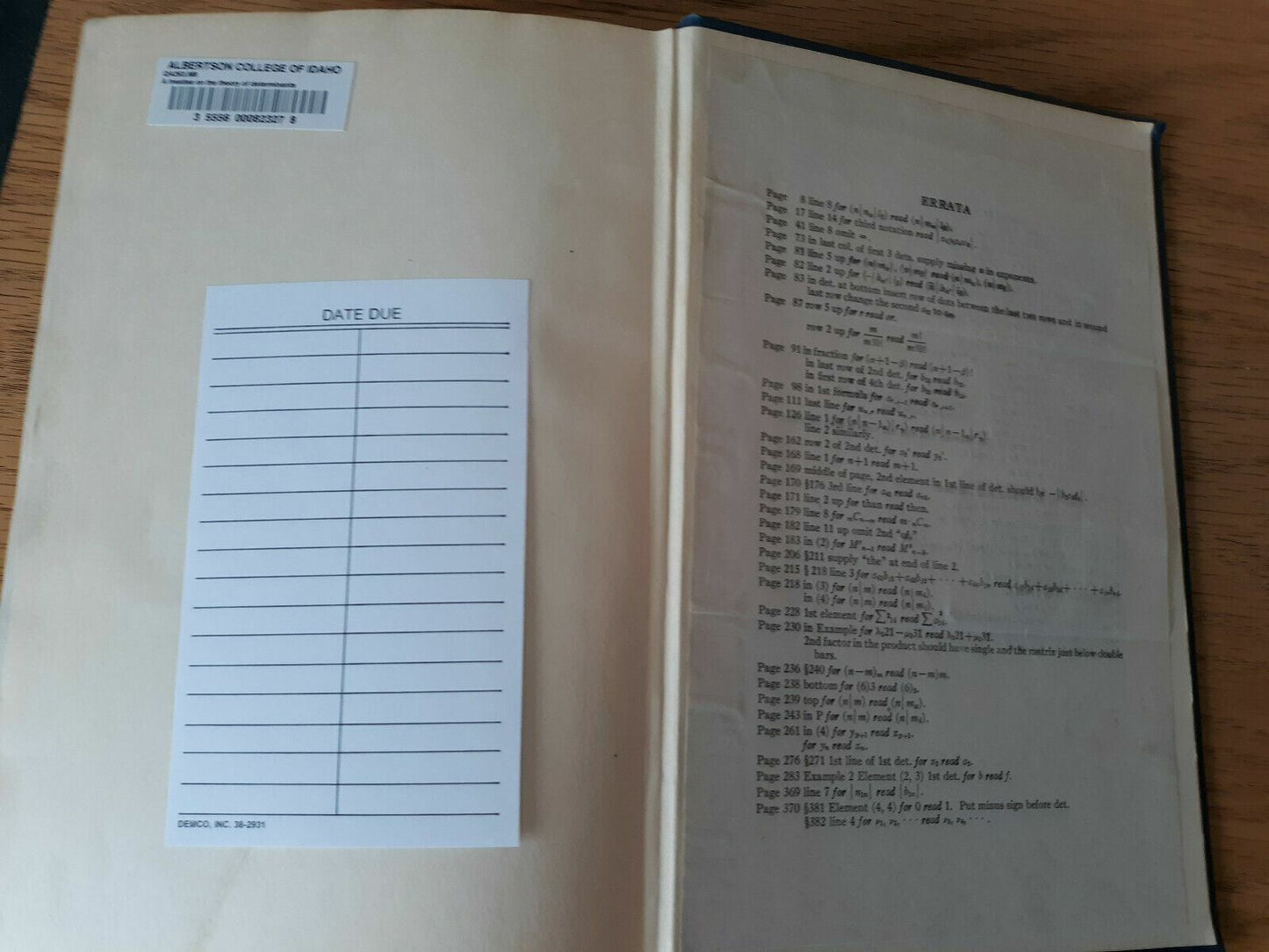 A Treatise On The Theory Of Determinants 1930 Thomas Muir Hardcover